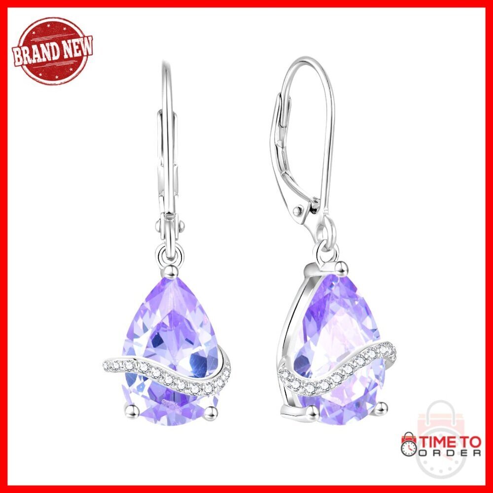 925 Sterling Silver Leverback Drop Earrings with Cubic Zirconia